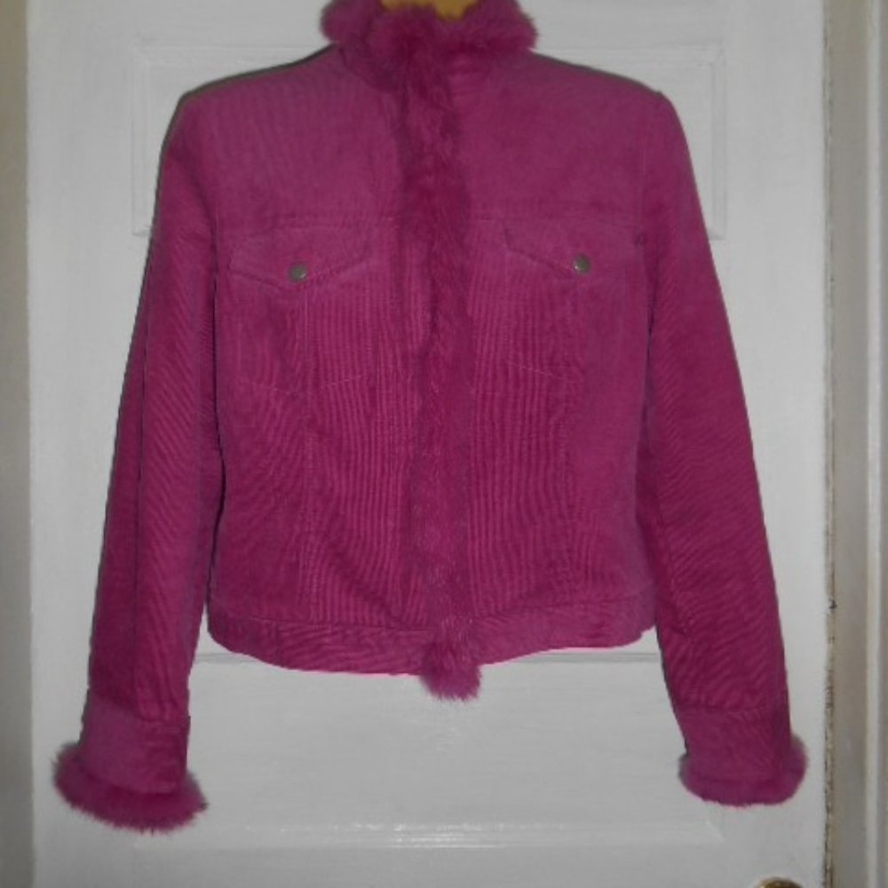 Ladies Pink Corduroy Jacket w/Rabbit Trim sz. 6